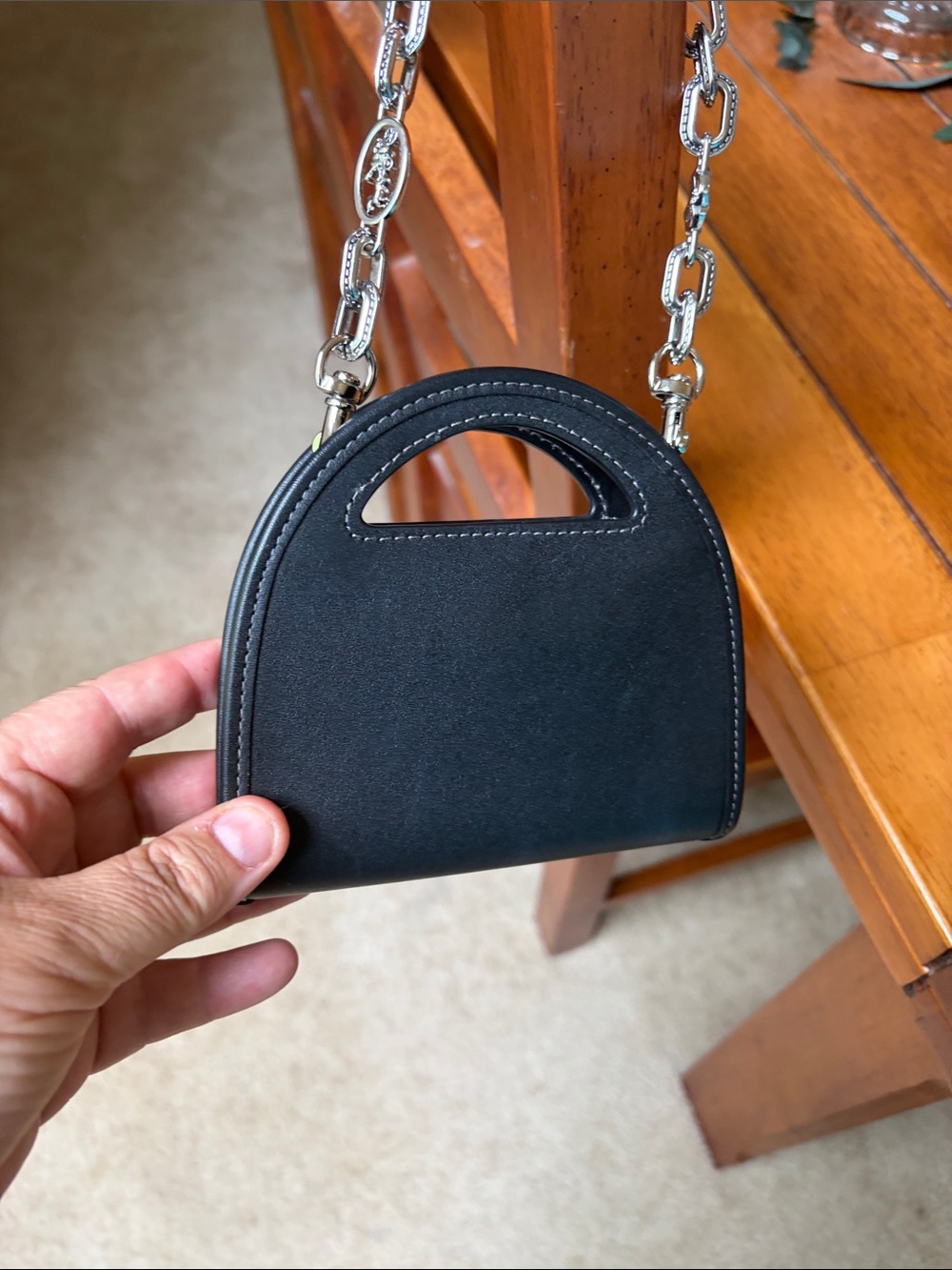 Coach Black Mini Semi-Circle clutch with Silver Coach Chain Strap